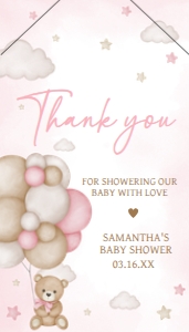 598 Pink Bear Balloon Baby Shower Favor Tag with Line: 598 Pink Bear Balloon Baby Shower Favor Tag