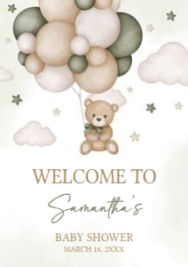 603 Green Bear Balloon Baby Shower Welcome Sign A2: 603 Green Bear Balloon Baby Shower Welcome Sign