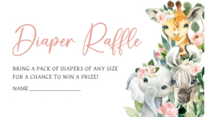602 Pink Floral Wild One Safari Baby Shower Diaper Raffle: 602 Pink Floral Wild One Safari Baby Shower Invitation Set