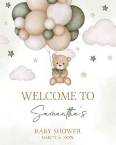 603 Green Bear Balloon Baby Shower Welcome Sign 16x20: 603 Green Bear Balloon Baby Shower Welcome Sign