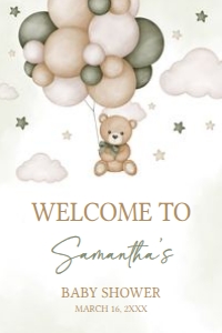 603 Green Bear Balloon Baby Shower Welcome Sign 24x36: 603 Green Bear Balloon Baby Shower Welcome Sign