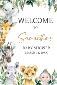 601 Greenery Wild One Safari Baby Shower Welcome Sign 20x30: 601 Greenery Wild One Safari Baby Shower Welcome Sign