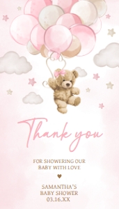 599 Pink Balloon Bear Baby Shower Favor Tag design preview