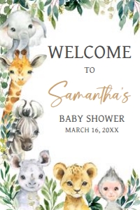 601 Greenery Wild One Safari Baby Shower Welcome Sign 24x36: 601 Greenery Wild One Safari Baby Shower Welcome Sign
