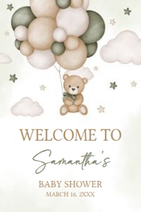 603 Green Bear Balloon Baby Shower Welcome Sign 20x30: 603 Green Bear Balloon Baby Shower Welcome Sign