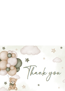 603 Green Bear Balloon Baby Shower Thank You Card: 603 Green Bear Balloon Baby Shower Invitation Set