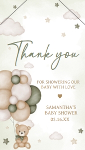 603 Green Bear Balloon Baby Shower Favor Tag with Line: 603 Green Bear Balloon Baby Shower Favor Tag