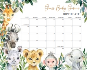 601 Greenery Wild One Safari Baby Shower Calendar 20x16: 601 Greenery Wild One Safari Baby Shower Calendar
