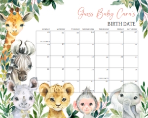 602 Pink Floral Wild One Safari Baby Shower Calendar 10x8: 602 Pink Floral Wild One Safari Baby Shower Calendar