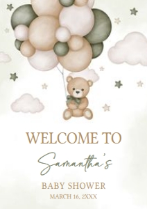 603 Green Bear Balloon Baby Shower Welcome Sign A4: 603 Green Bear Balloon Baby Shower Welcome Sign