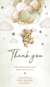 604 Green Balloon Bear Baby Shower Favor Tag: 604 Green Balloon Bear Baby Shower Favor Tag