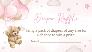599 Pink Balloon Bear Baby Shower Diaper Raffle: 599 Pink Balloon Bear Baby Shower Invitation Set
