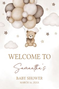 605 Brown Bear Balloon Baby Shower Welcome Sign 24x36: 605 Brown Bear Balloon Baby Shower Welcome Sign