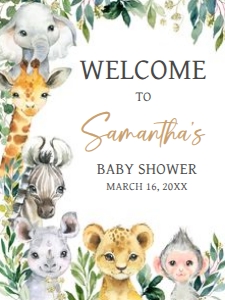 601 Greenery Wild One Safari Baby Shower Welcome Sign 18x24: 601 Greenery Wild One Safari Baby Shower Welcome Sign