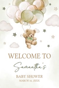 604 Green Balloon Bear Baby Shower Welcome Sign 20x30: 604 Green Balloon Bear Baby Shower Welcome Sign