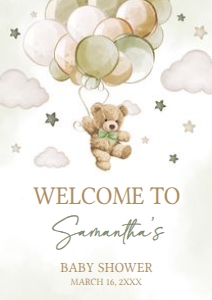 604 Green Balloon Bear Baby Shower Welcome Sign A2: 604 Green Balloon Bear Baby Shower Welcome Sign