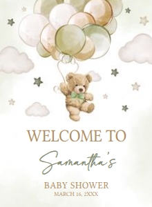 604 Green Balloon Bear Baby Shower Welcome Sign 11X15: 604 Green Balloon Bear Baby Shower Welcome Sign