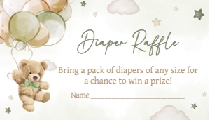 604 Green Balloon Bear Baby Shower Diaper Raffle: 604 Green Balloon Bear Baby Shower Invitation Set