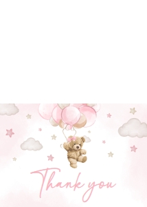 599 Pink Balloon Bear Baby Shower Thank You Card: 599 Pink Balloon Bear Baby Shower Invitation Set