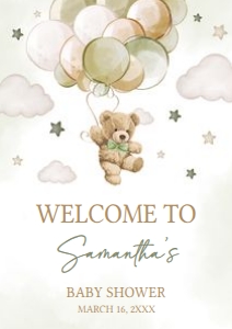 604 Green Balloon Bear Baby Shower Welcome Sign A1: 604 Green Balloon Bear Baby Shower Welcome Sign