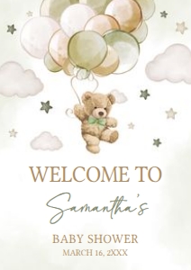 604 Green Balloon Bear Baby Shower Welcome Sign A3: 604 Green Balloon Bear Baby Shower Welcome Sign