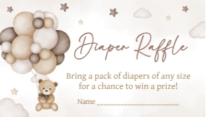 605 Brown Bear Balloon Baby Shower Diaper Raffle: 605 Brown Bear Balloon Baby Shower Invitation Set