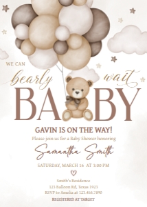 605 Brown Bear Balloon Baby Shower Invitation: 605 Brown Bear Balloon Baby Shower Invitation Set