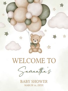 603 Green Bear Balloon Baby Shower Welcome Sign 18x24: 603 Green Bear Balloon Baby Shower Welcome Sign