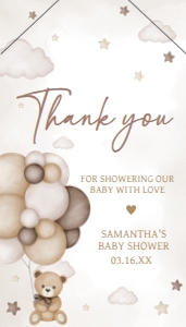 605 Brown Bear Balloon Baby Shower Favor Tag with Line: 605 Brown Bear Balloon Baby Shower Favor Tag