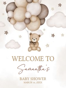 605 Brown Bear Balloon Baby Shower Welcome Sign 18x24: 605 Brown Bear Balloon Baby Shower Welcome Sign