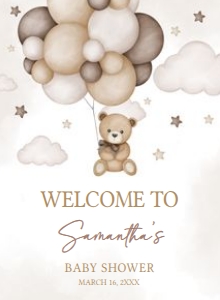 605 Brown Bear Balloon Baby Shower Welcome Sign 11X15: 605 Brown Bear Balloon Baby Shower Welcome Sign