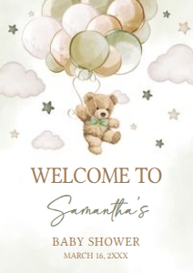 604 Green Balloon Bear Baby Shower Welcome Sign A4: 604 Green Balloon Bear Baby Shower Welcome Sign