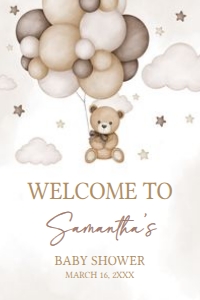 605 Brown Bear Balloon Baby Shower Welcome Sign 20x30: 605 Brown Bear Balloon Baby Shower Welcome Sign