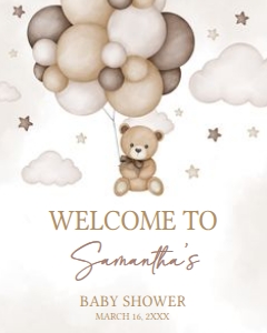 605 Brown Bear Balloon Baby Shower Welcome Sign 16x20: 605 Brown Bear Balloon Baby Shower Welcome Sign