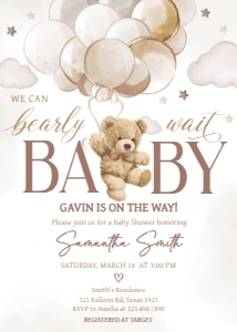 606 Brown Balloon Bear Baby Shower Invitation: 606 Brown Balloon Bear Baby Shower Invitation