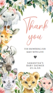 602 Pink Floral Wild One Safari Baby Shower Favor Tag with Line: 602 Pink Floral Wild One Safari Baby Shower Favor Tag