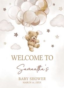 606 Brown Balloon Bear Baby Shower Welcome Sign design preview