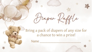 606 Brown Balloon Bear Baby Shower Diaper Raffle: 606 Brown Balloon Bear Baby Shower Invitation Set
