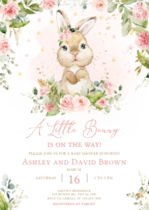 624 Pink Floral Bunny Baby Shower Invitation: 624 Pink Floral Bunny Baby Shower Invitation