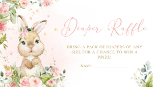624 Pink Floral Bunny Baby Shower Diaper Raffle: 624 Pink Floral Bunny Baby Shower Invitation Set