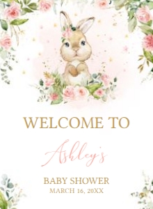 624 Pink Floral Bunny Baby Shower Welcome Sign design preview