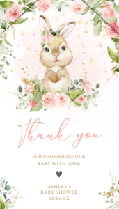 624 Pink Floral Bunny Baby Shower Favor Tag with Line: 624 Pink Floral Bunny Baby Shower Favor Tag