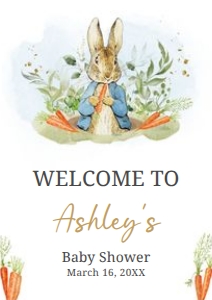 625 Blue Peter Rabbit Baby Shower Welcome Sign A4: 625 Blue Peter Rabbit Baby Shower Welcome Sign