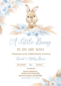 611 Blue Boho Bunny Baby Shower Invitation: 611 Blue Boho Bunny Baby Shower Invitation