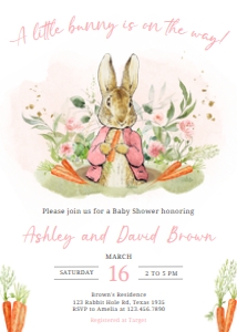 626 Pink Peter Rabbit Baby Shower Invitation: 626 Pink Peter Rabbit Baby Shower Invitation Set