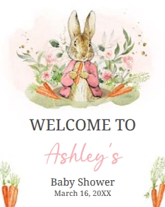 626 Pink Peter Rabbit Baby Shower Welcome Sign 16x20: 626 Pink Peter Rabbit Baby Shower Welcome Sign