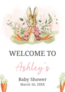 626 Pink Peter Rabbit Baby Shower Welcome Sign A1: 626 Pink Peter Rabbit Baby Shower Welcome Sign