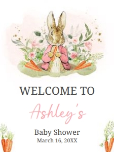 626 Pink Peter Rabbit Baby Shower Welcome Sign 18x24: 626 Pink Peter Rabbit Baby Shower Welcome Sign