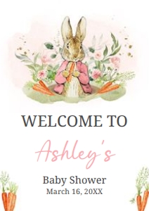 626 Pink Peter Rabbit Baby Shower Welcome Sign A2: 626 Pink Peter Rabbit Baby Shower Welcome Sign