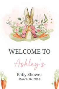 626 Pink Peter Rabbit Baby Shower Welcome Sign 20x30: 626 Pink Peter Rabbit Baby Shower Welcome Sign
